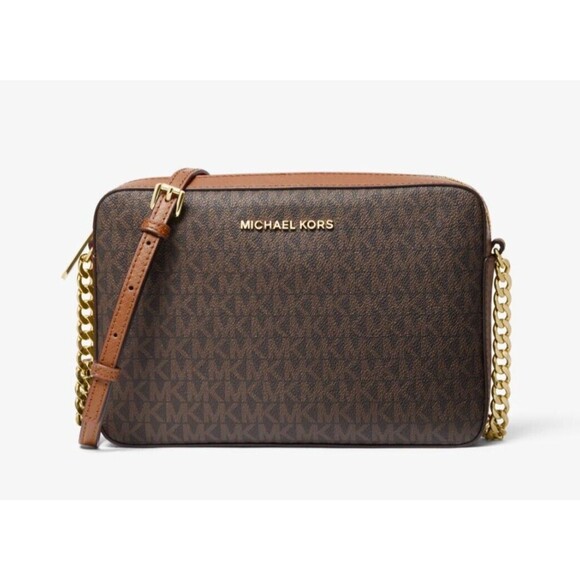 New Michael Kors Jet Set Large Logo Crossbody Bag Brown - Picture 1 of 3